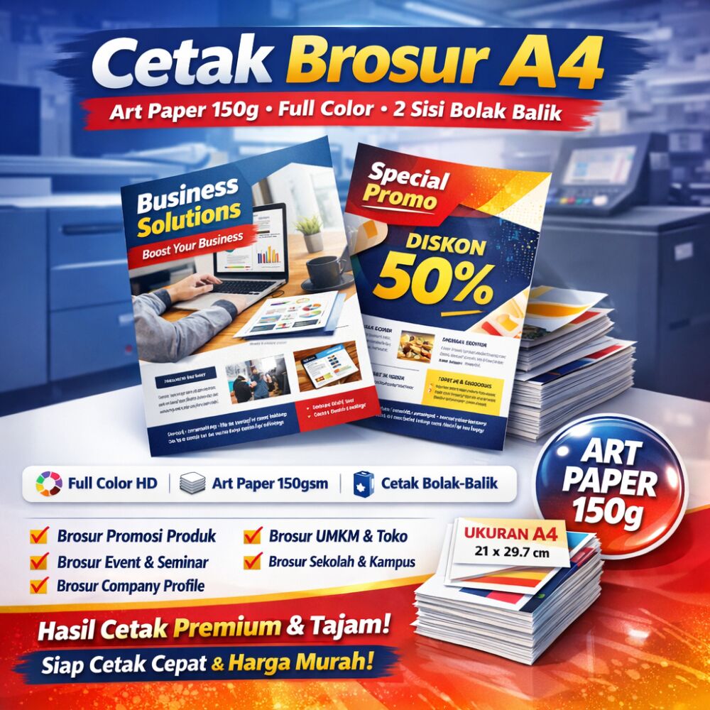 Cetak Brosur A4 Art Paper 150g 2 Sisi