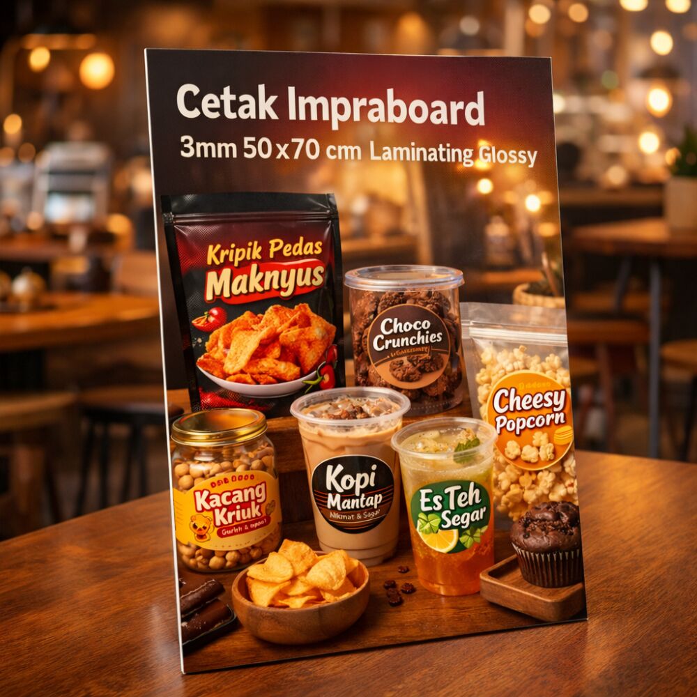 Cetak Impraboard 3mm 50x70 cm Laminating Glossy