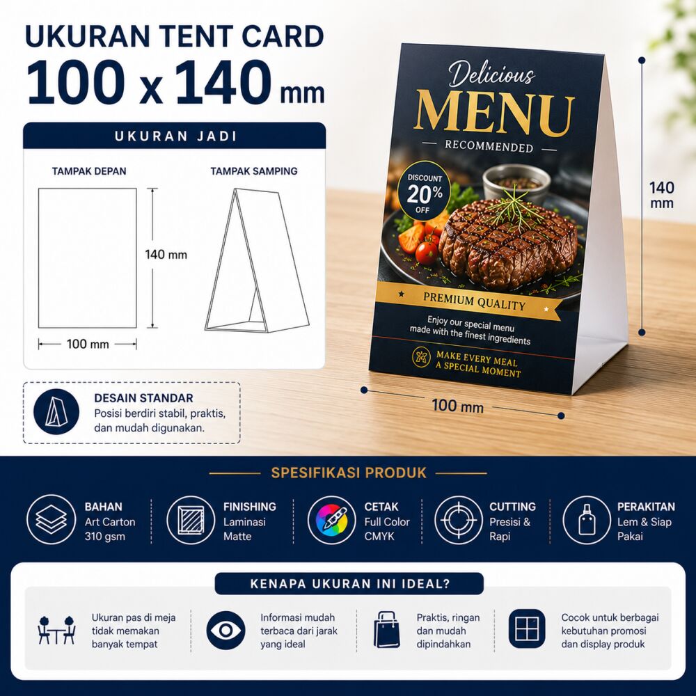 Cetak Tent Card 10 x 14 cm Art Carton 310g Laminating Matte